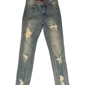 Wax Jean Blue Skinny Jeans with Distressed Detailing